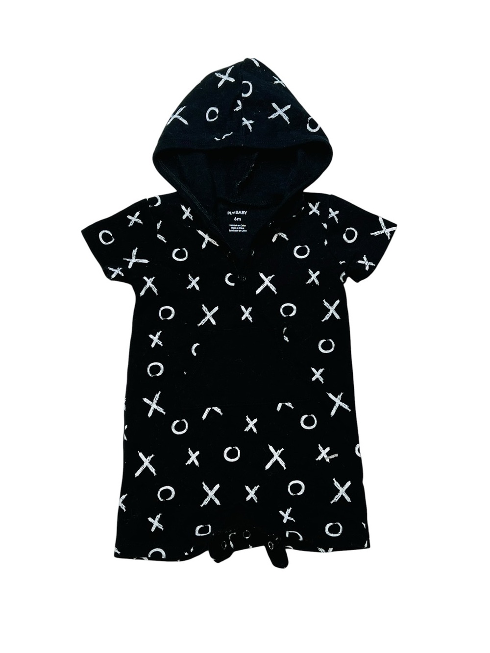 PL Baby 6 Months Hooded Black XO Print Kids Romper‎ onesie